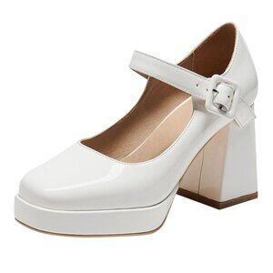 Latasa White Faux Patent Leather Platform Mary Jane Square Toe Size 40/9.5